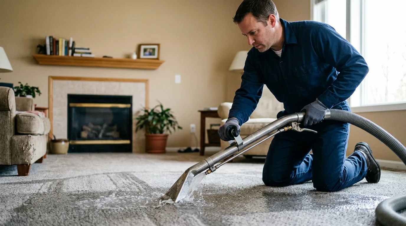 Water damage restoration technician working near Akron, AL